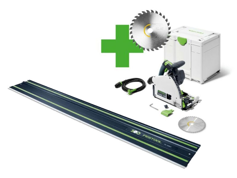 Festool invalzaag TS 60 KEBQ-plus 168mm met extra zaagblad en limited edition 100 jaar geleiderail