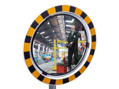 Industriespiegel polycarbonaat rond Ø 60 cm met geel-zwarte rand