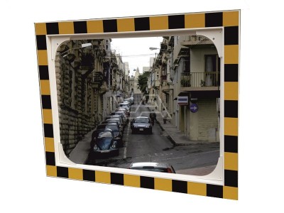 Industriespiegel glas rechthoek met geel-zwarte rand