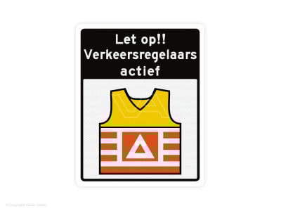 Verkeersbord VKR06 – Let op!! Verkeersregelaars actief 53 x 67 cm