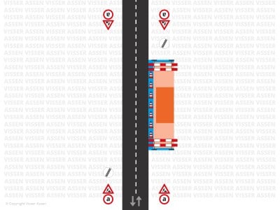 Wegafzetting berm met visuele rijrichtingsscheiding 1302b max. 1 dag